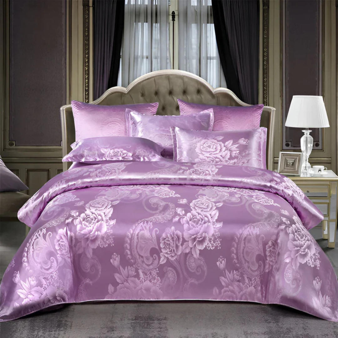 Floral Jacquard Satin Duvet Cover Set with Pillowcases