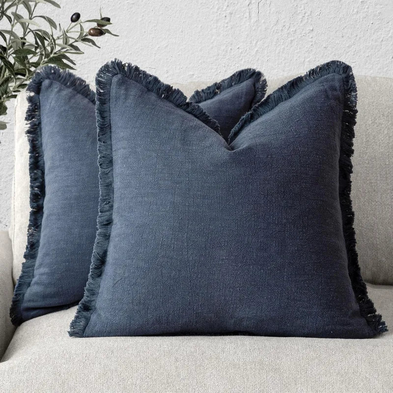 Tasselled Cotton Linen Cushion Cover for Sofa and Bed