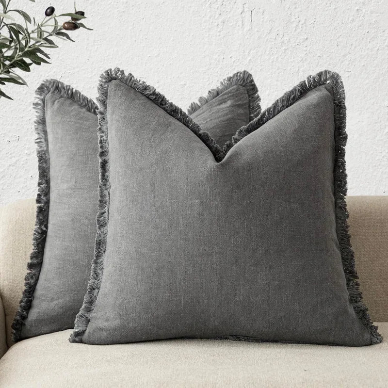 Tasselled Cotton Linen Cushion Cover for Sofa and Bed