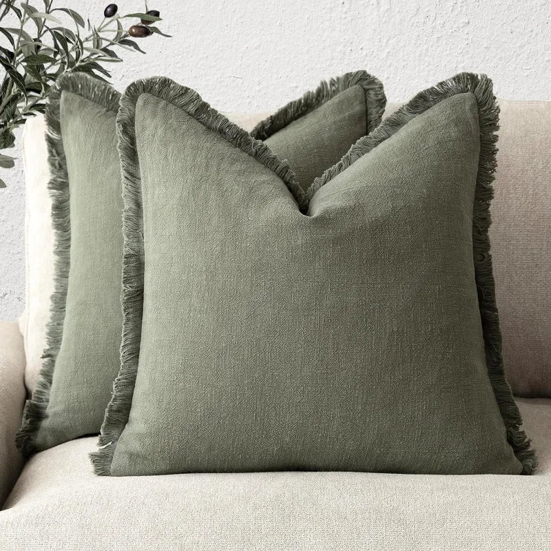 Tasselled Cotton Linen Cushion Cover for Sofa and Bed