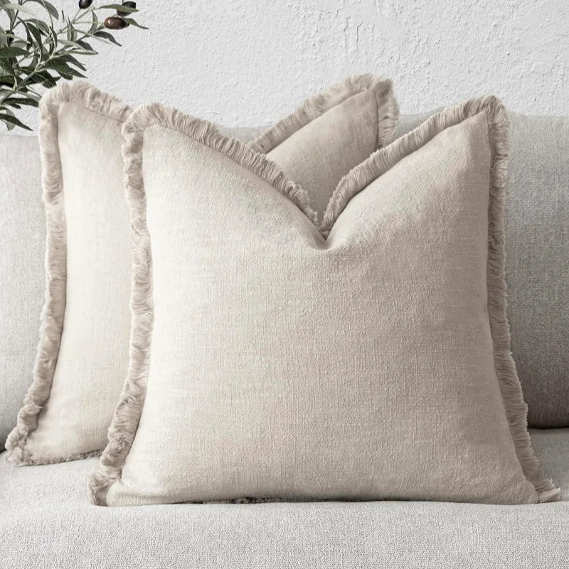 Tasselled Cotton Linen Cushion Cover for Sofa and Bed