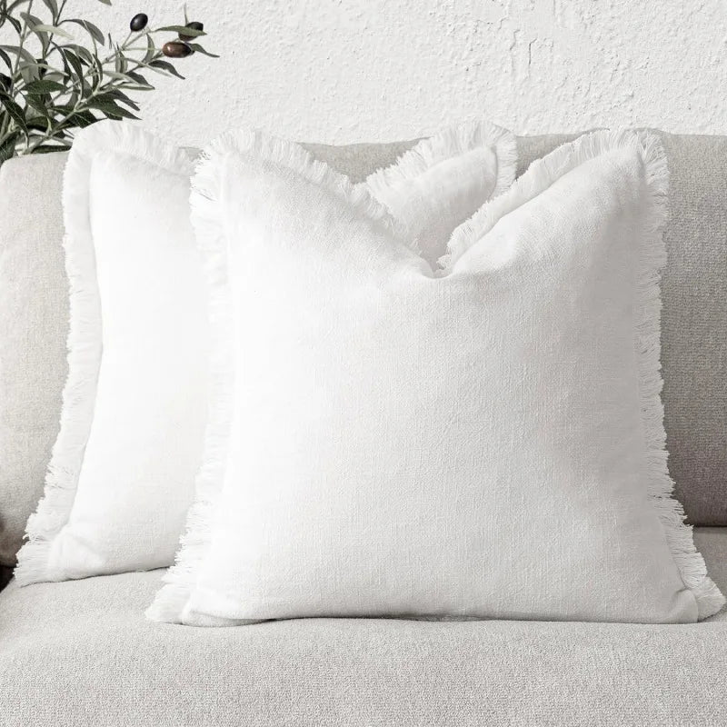 Tasselled Cotton Linen Cushion Cover for Sofa and Bed