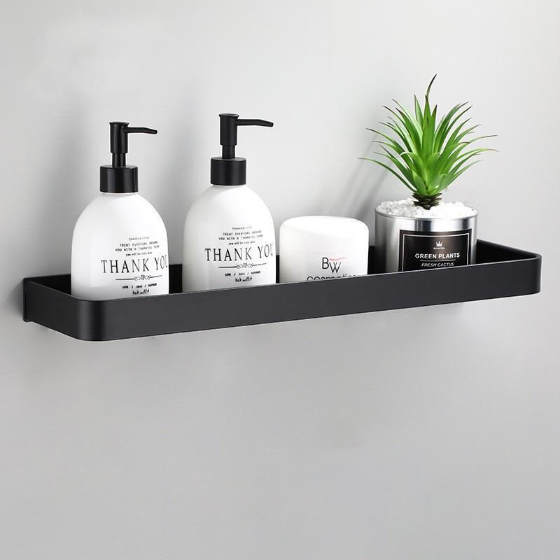 Slim Black Aluminium Wall Shelf, 30 to 50 cm, Optional Hooks