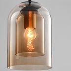 Double Glass Pendant Light, Mid-Century Iron, E27, Dimmable