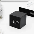 LED Cube Alarm Clock with Wood-Effect Finish, 6 cm