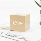 LED Cube Alarm Clock with Wood-Effect Finish, 6 cm