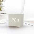 LED Cube Alarm Clock with Wood-Effect Finish, 6 cm