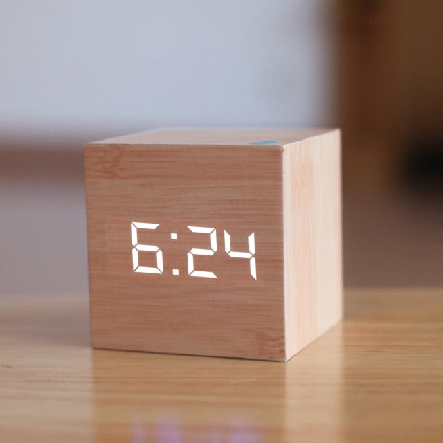 Sound-Activated LED Cube Alarm Clock, Digital Display