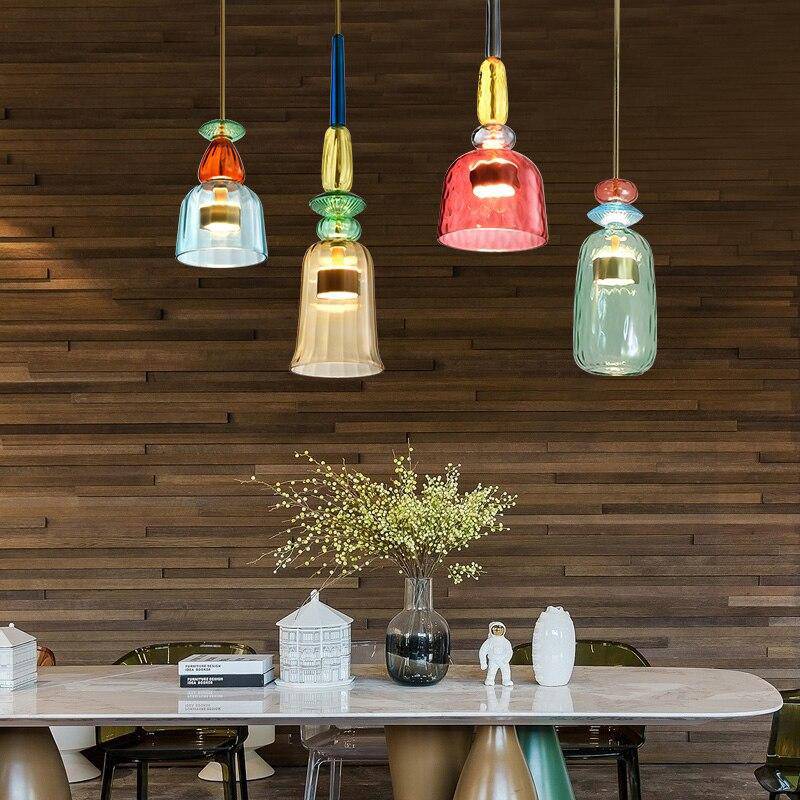 Coloured Glass LED Pendant Light, Cylinder Shade, Six Designs