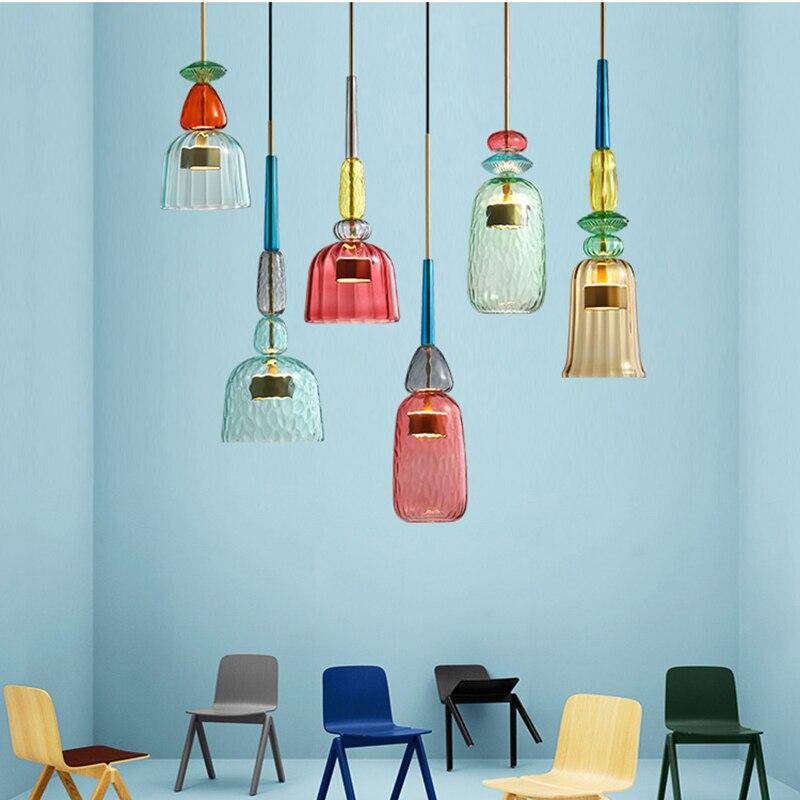 Coloured Glass LED Pendant Light, Cylinder Shade, Six Designs