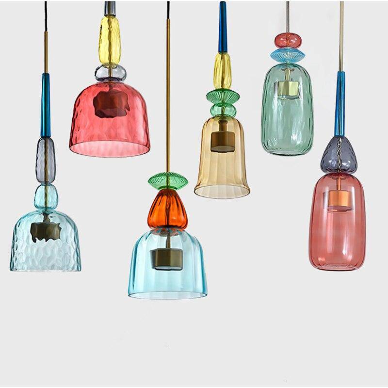 Coloured Glass LED Pendant Light, Cylinder Shade, Six Designs