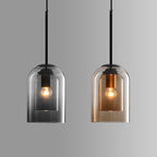 Double Glass Pendant Light, Mid-Century Iron, E27, Dimmable