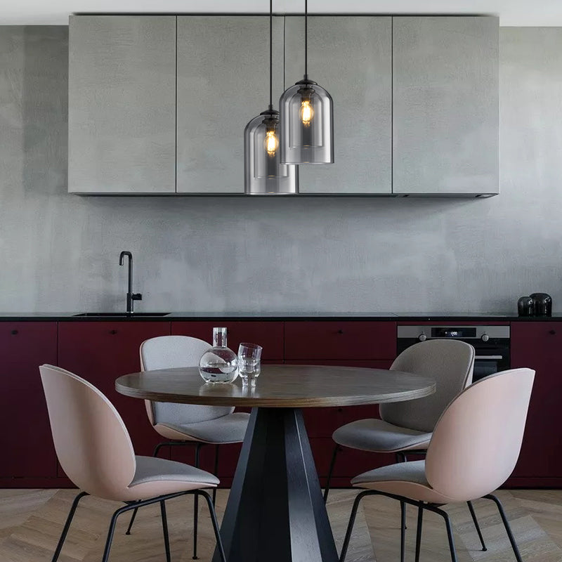 Double Glass Pendant Light, Mid-Century Iron, E27, Dimmable