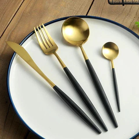 24-Piece Stainless Steel Cutlery Set with Gold Titanium Finish