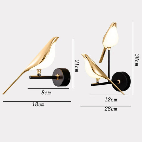 Bird Shaped LED Wall Light in Gold with Rotating Magnetic Head