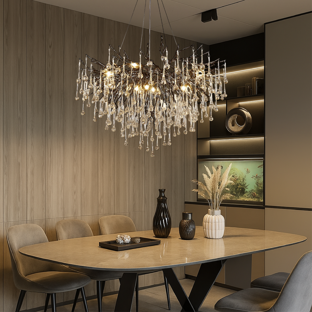 Crystal Chandelier with Black Aluminium Ring, Warm White 3000K LED