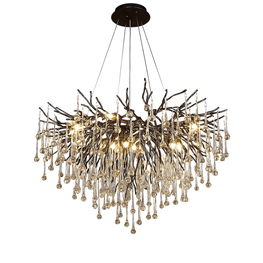 Crystal Chandelier with Black Aluminium Ring, Warm White 3000K LED