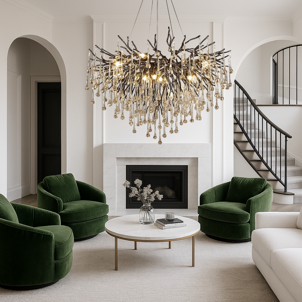 Crystal Chandelier with Black Aluminium Ring, Warm White 3000K LED