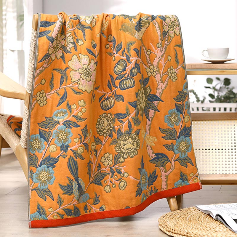 Reversible Floral Jacquard Bath Towel, 80 x 160 cm