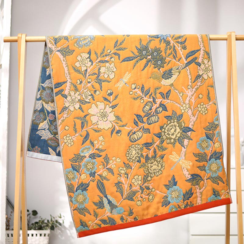 Reversible Floral Jacquard Bath Towel, 80 x 160 cm