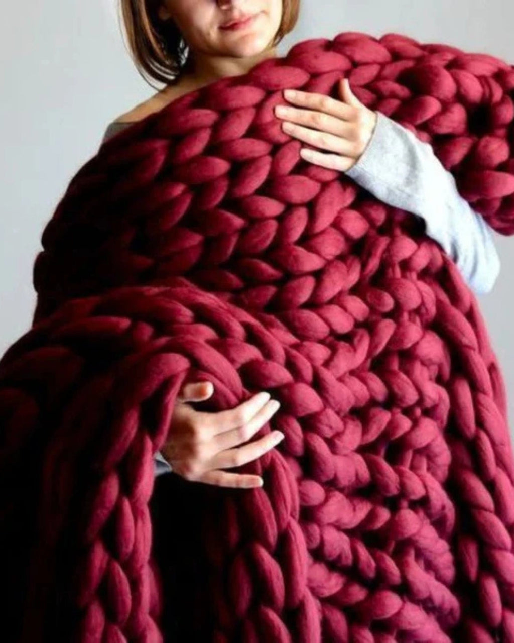 Hand-Knitted Chunky Chenille Throw Blanket