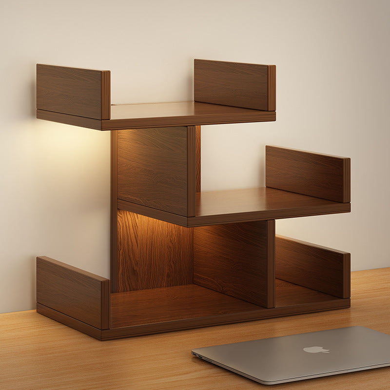Three-Tier Desk Shelf with Built-In Lighting and 4 Storage Zones