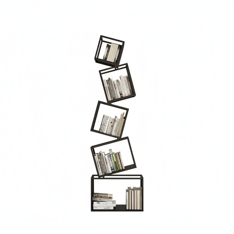 Modern Metal Bookcase with Tilted Cube Shelves, 185cm Tall