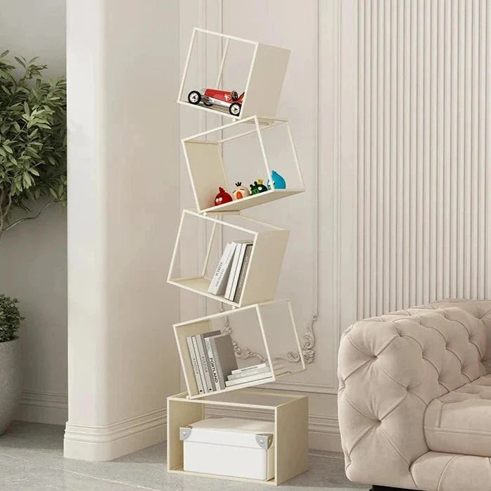 Modern Metal Bookcase with Tilted Cube Shelves, 185cm Tall
