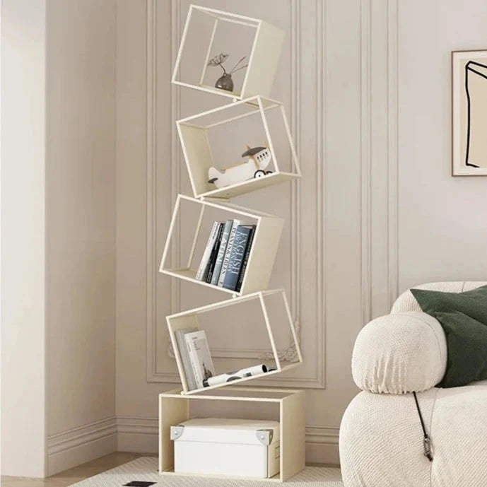 Modern Metal Bookcase with Tilted Cube Shelves, 185cm Tall