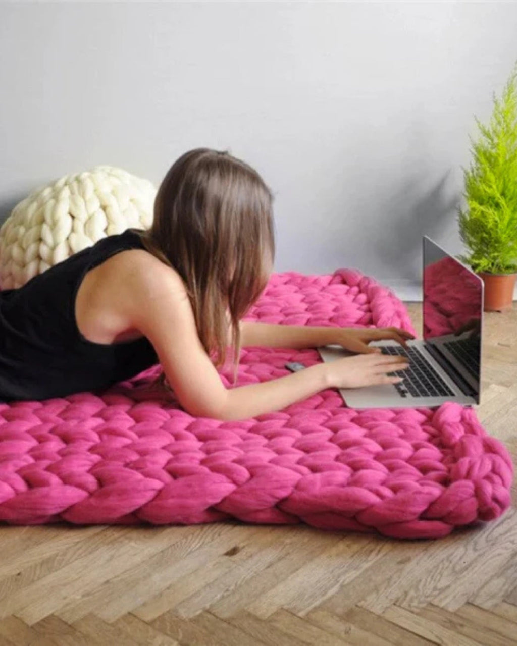 Hand-Knitted Chunky Chenille Throw Blanket