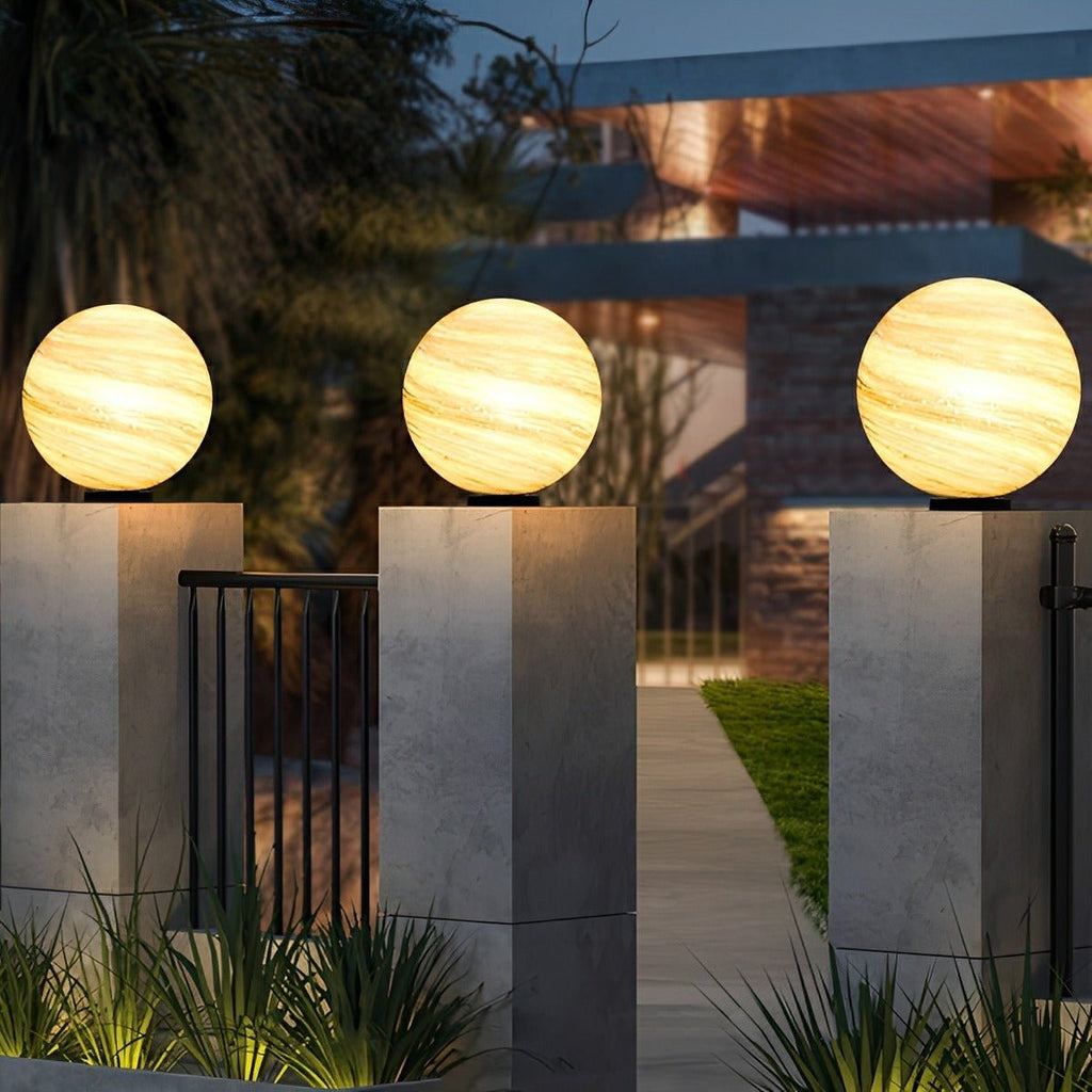 Marble-Effect Glass Globe Post Light, E27, IP54
