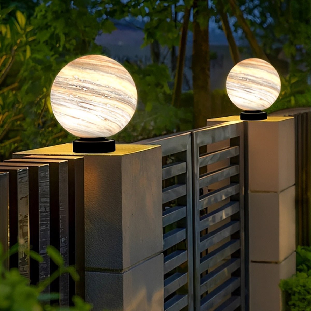 Marble-Effect Glass Globe Post Light, E27, IP54