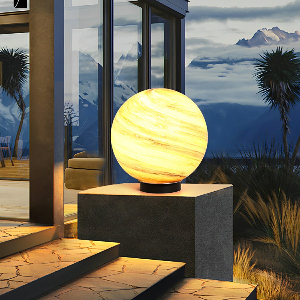 Marble-Effect Glass Globe Post Light, E27, IP54