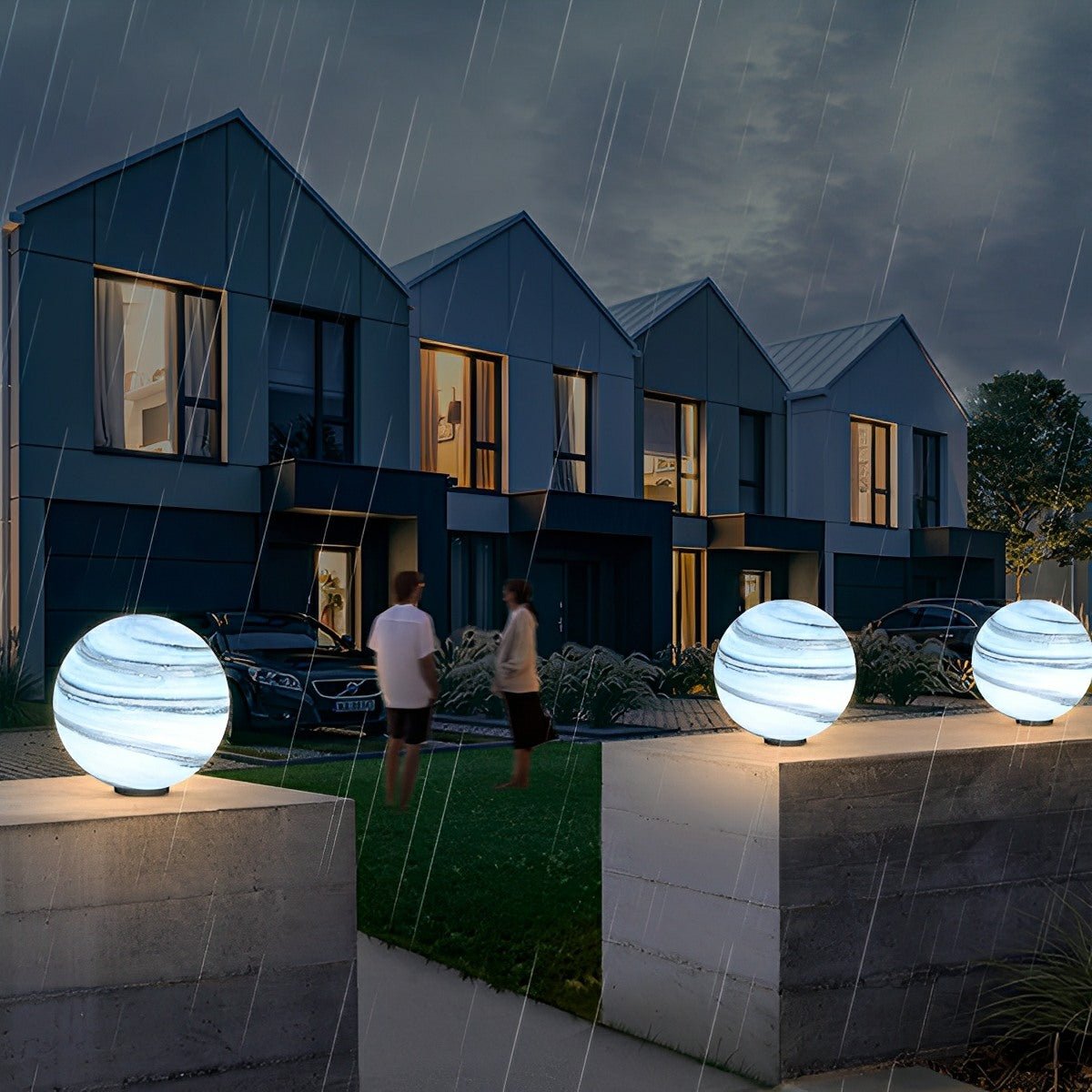 Marble-Effect Glass Globe Post Light, E27, IP54