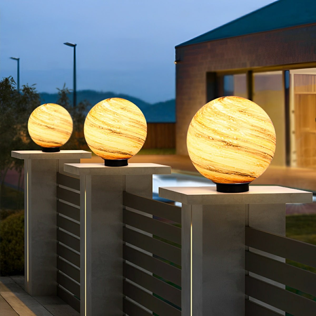 Marble-Effect Glass Globe Post Light, E27, IP54