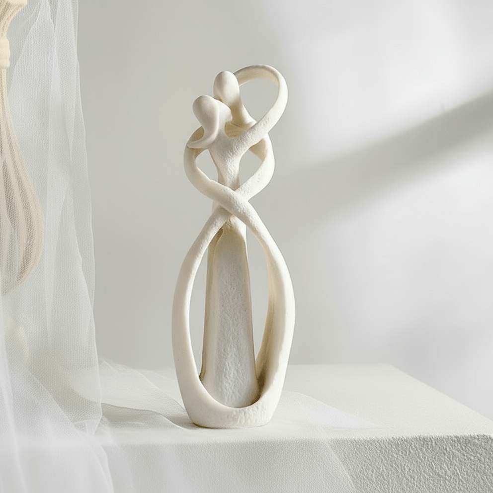 Abstract Embracing Couple Resin Sculpture, 25 cm