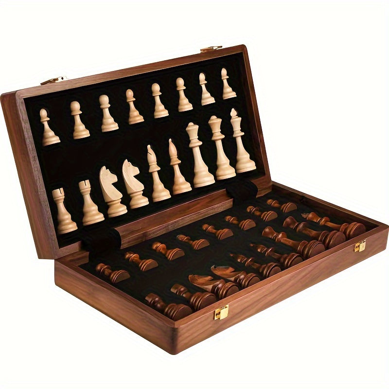Folding Solid Wood Chess Set with Storage for the Pieces