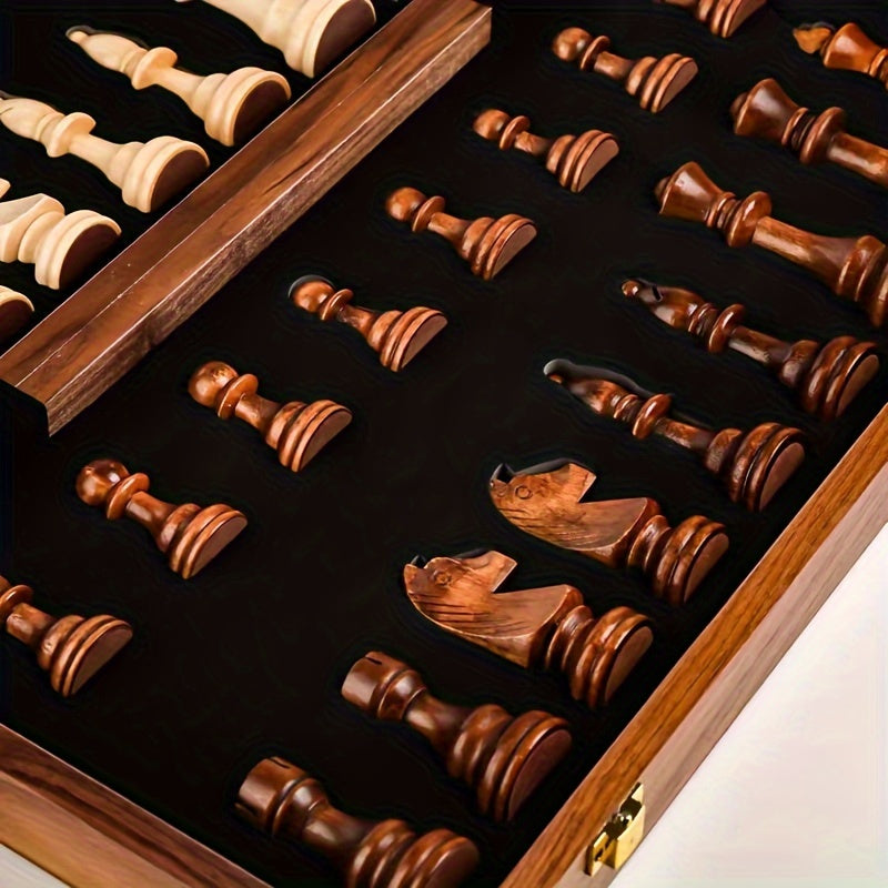 Folding Solid Wood Chess Set with Storage for the Pieces