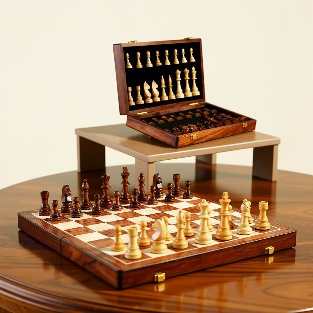 Folding Solid Wood Chess Set with Storage for the Pieces