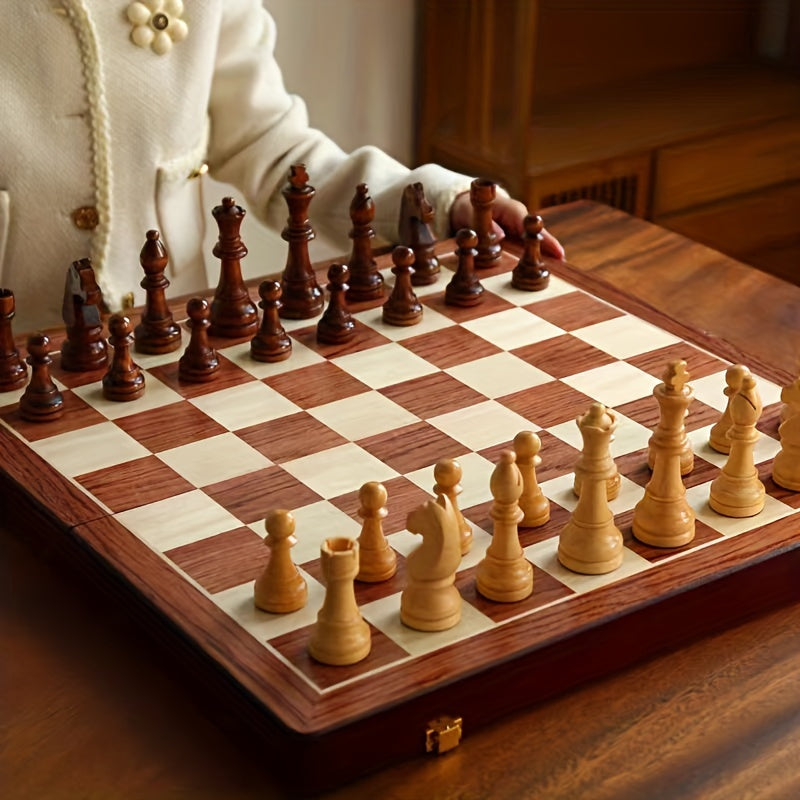 Folding Solid Wood Chess Set with Storage for the Pieces