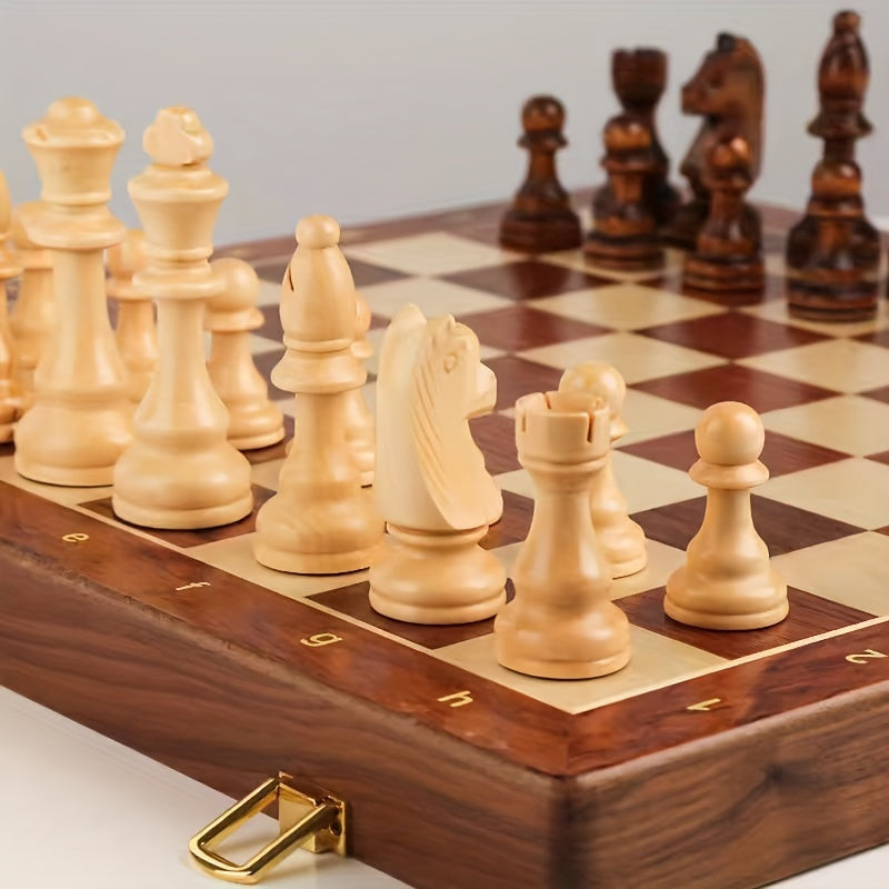 Folding Solid Wood Chess Set with Storage for the Pieces