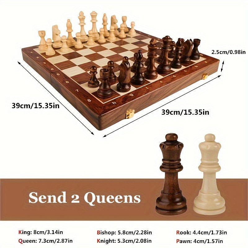 Folding Solid Wood Chess Set with Storage for the Pieces