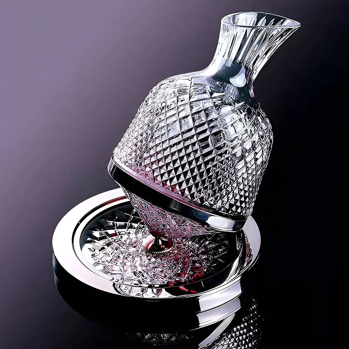 Cut Crystal Wine Decanter, 1.5 L, 360 Degree Rotating Base