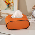 Oval Leather Look Tissue Box Cover 22 cm in Orange