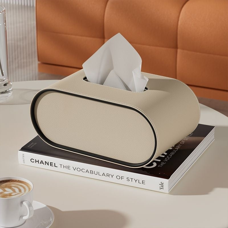 Oval Leather Look Tissue Box Cover 22 cm in Orange