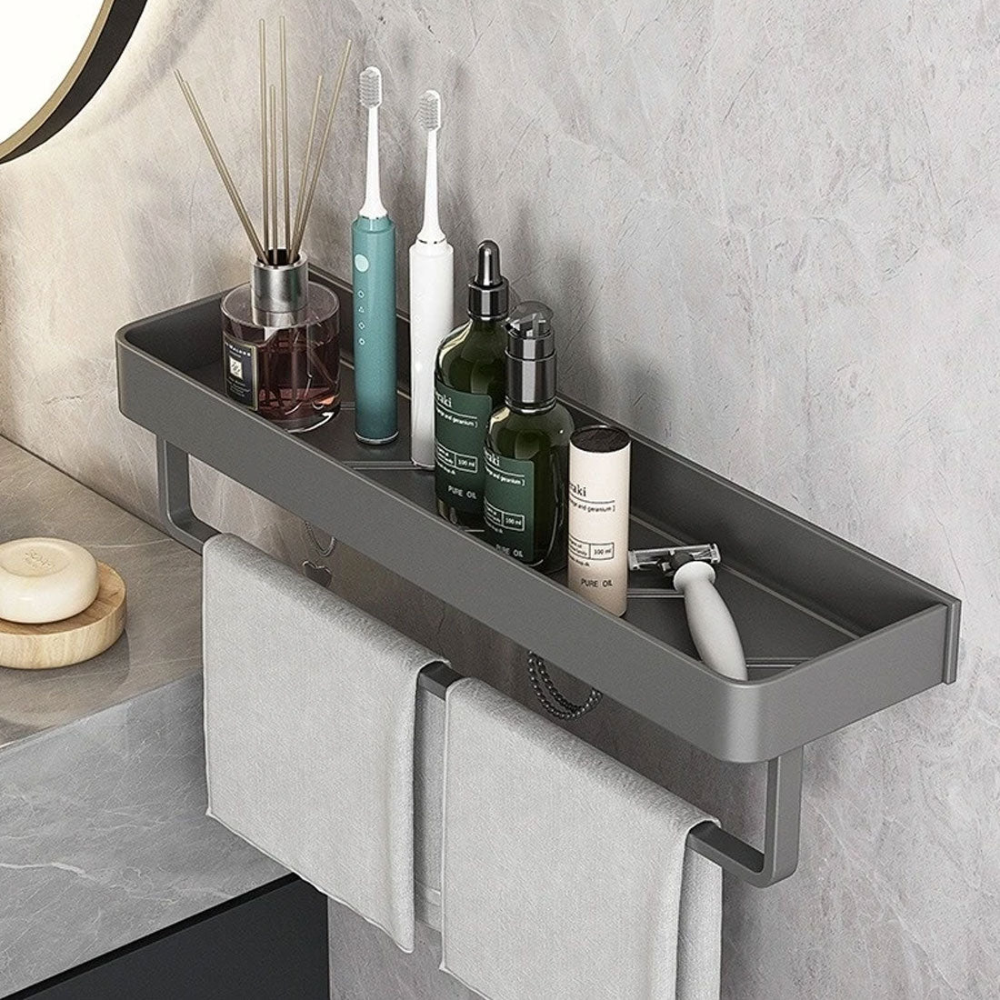 Bathroom Wall Shelf with Towel Rail, 30 to 60 cm