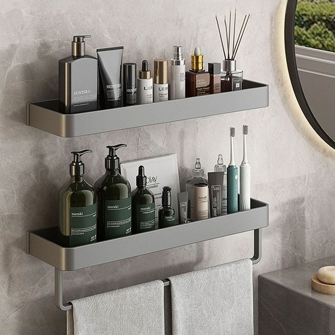 Bathroom Wall Shelf with Towel Rail, 30 to 60 cm