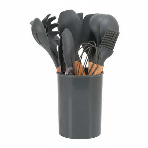 12 Piece Silicone Kitchen Utensil Set with Bamboo Handles