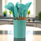 12 Piece Silicone Kitchen Utensil Set with Bamboo Handles