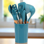 12 Piece Silicone Kitchen Utensil Set with Bamboo Handles